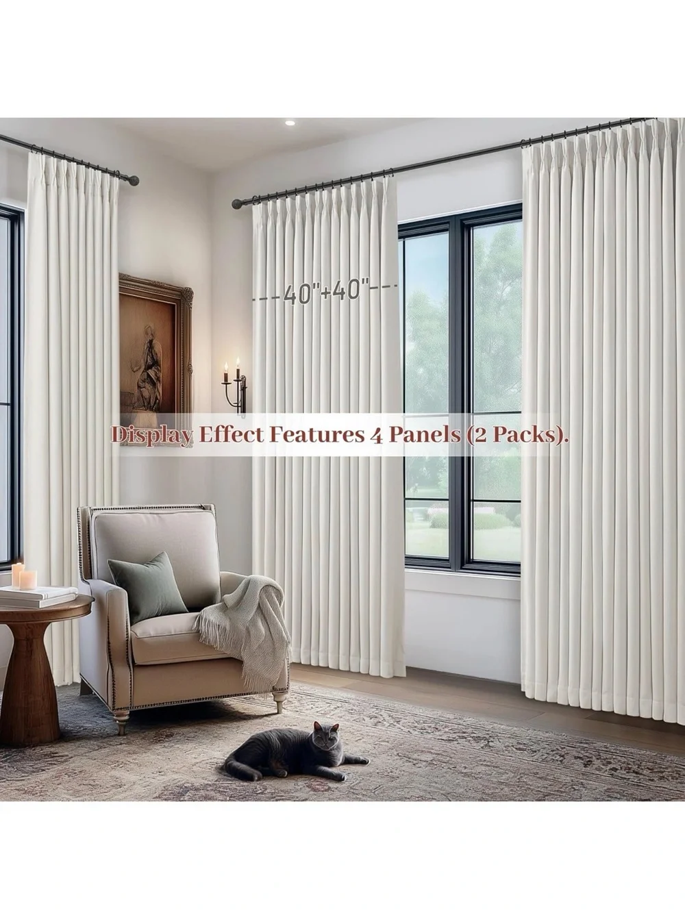 Classic Ivory Room-Darkening Drapery Panels - Set of 2 40” by 60” Black Out